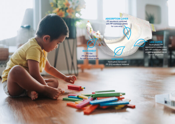 Photo: Nonwoven material for diapers produced by PFNonwovens contains renewably-sourced and ISCC PLUS mass balance certified polypropylene from the Borealis’ Bornewables™ portfolio of circular polyolefins.
